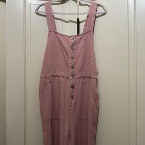 Pink Button-Front Jumpsuit